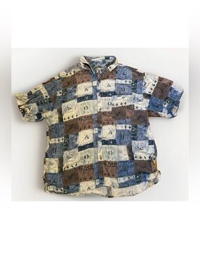 Vintage Claudio Nucci Rayon Shirt Mens XL Block Patchwork Abstract Tribal 90s